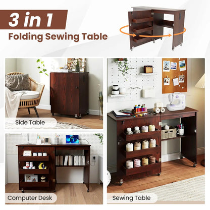 Folding Sewing Table with Charging Station