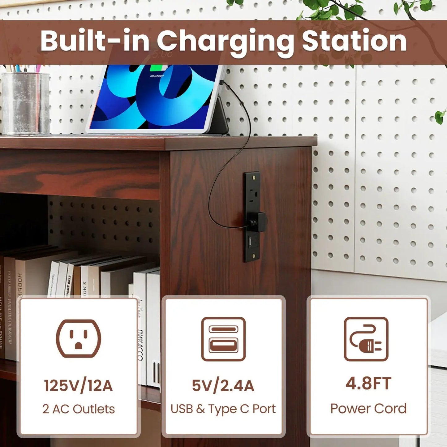 Folding Sewing Table with Charging Station