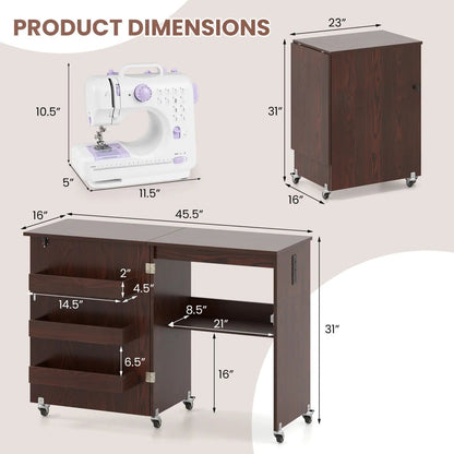 Folding Sewing Table with Charging Station