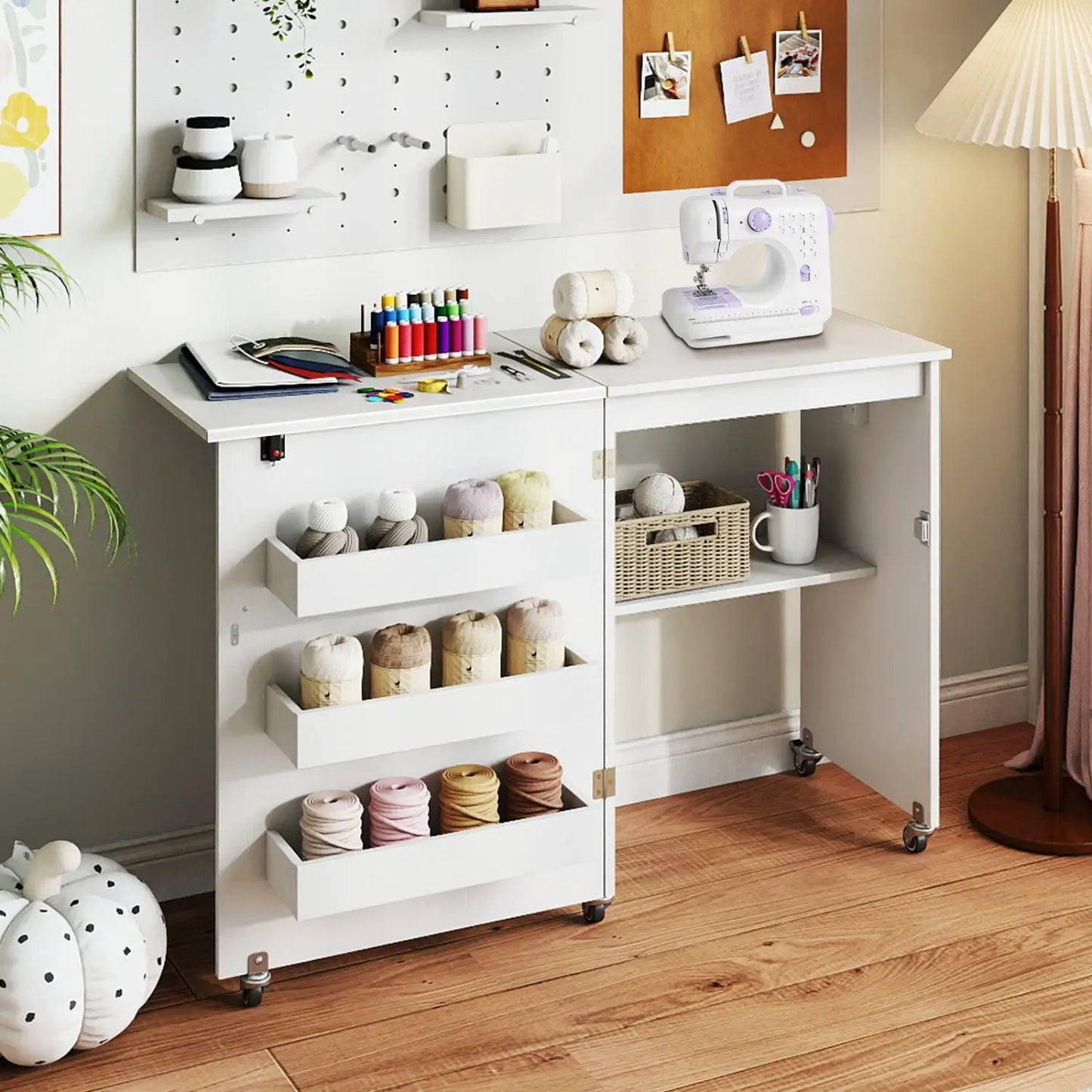 Folding Sewing Table with Charging Station
