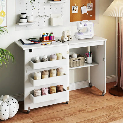 Folding Sewing Table with Charging Station