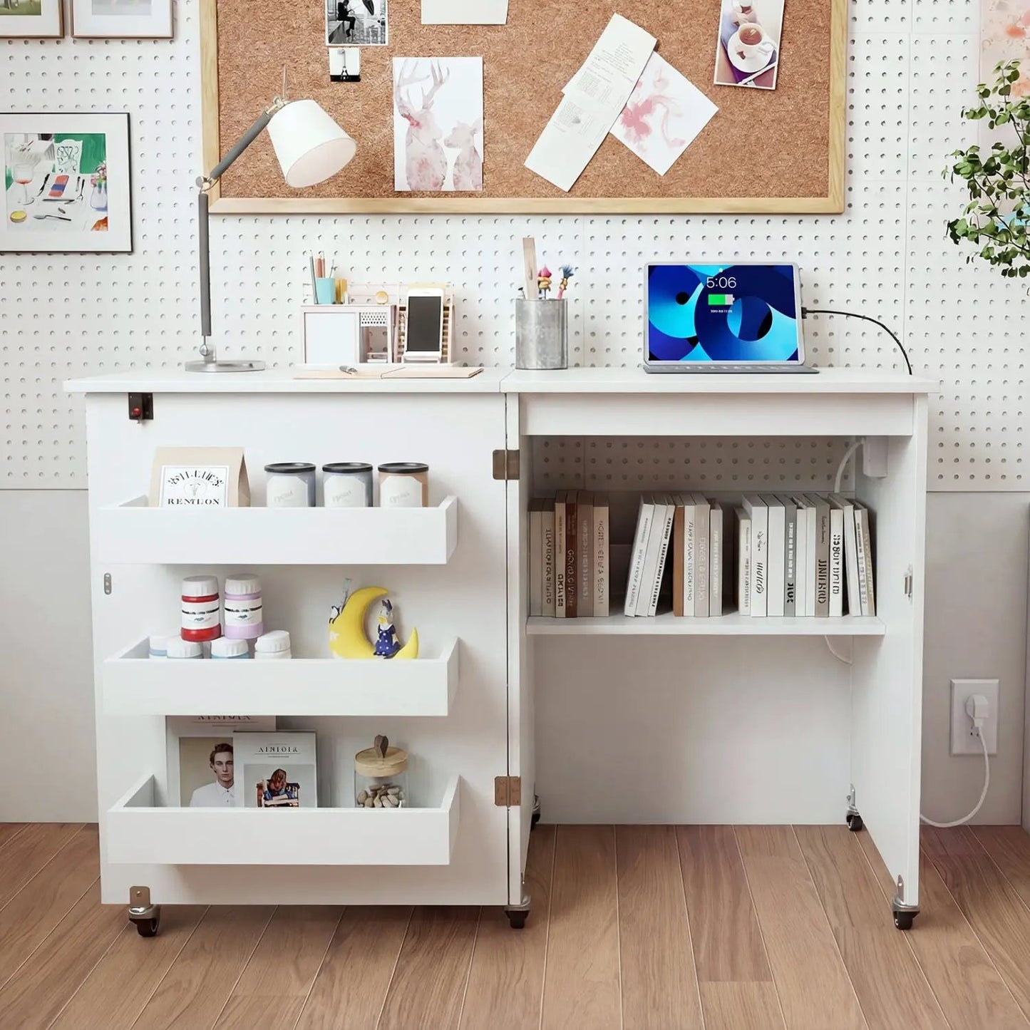 Folding Sewing Table with Charging Station