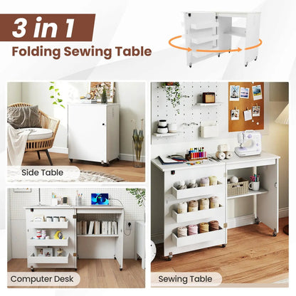 Folding Sewing Table with Charging Station