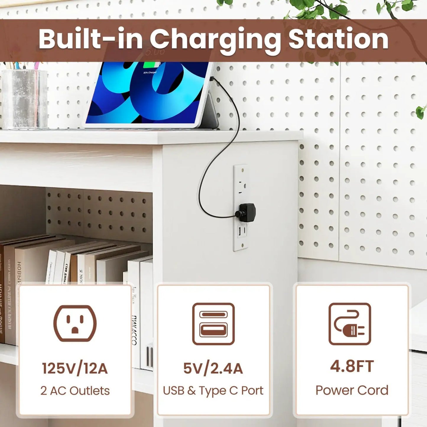 Folding Sewing Table with Charging Station