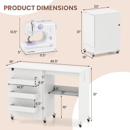 Folding Sewing Table with Charging Station