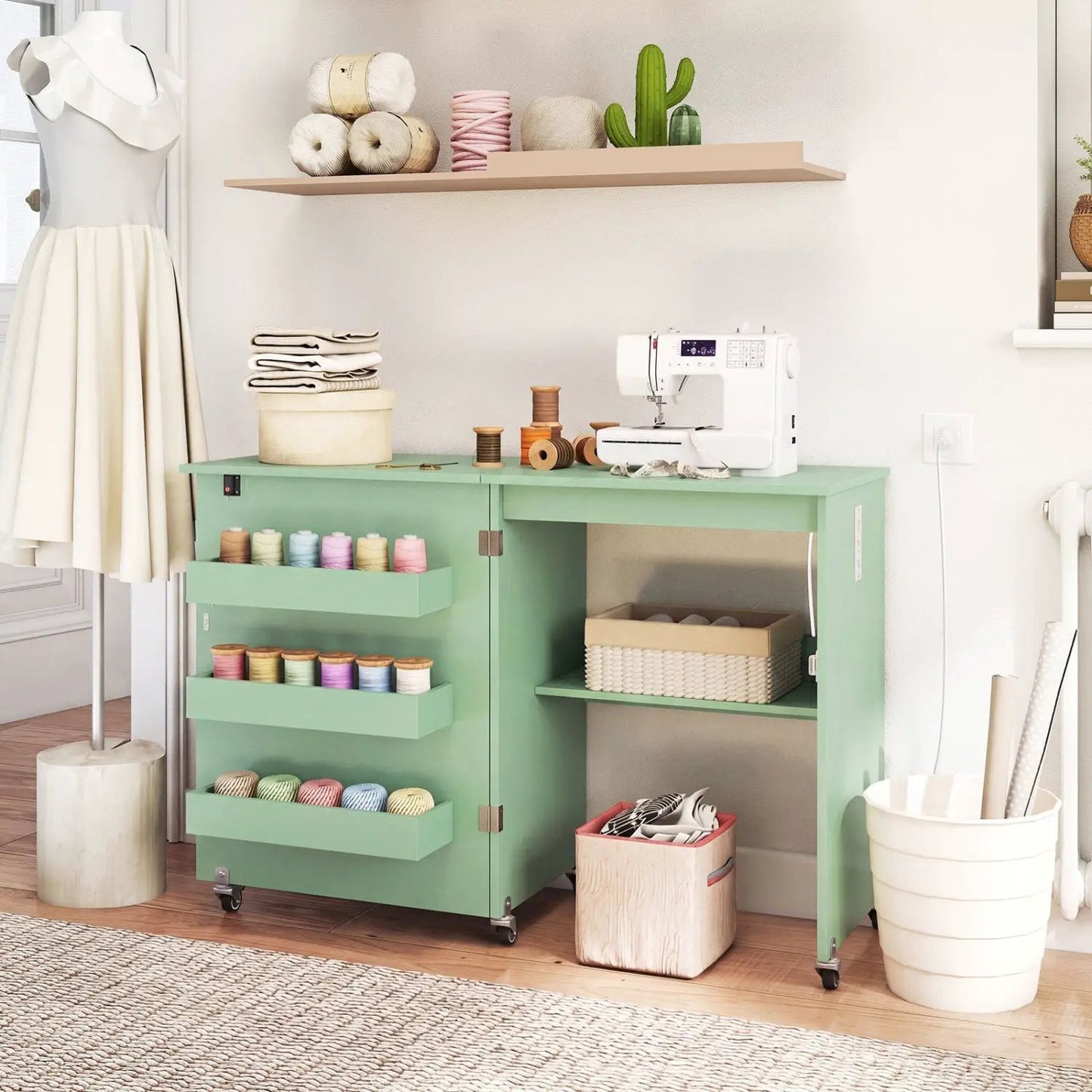 Folding Sewing Table with Charging Station