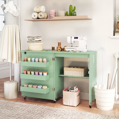 Folding Sewing Table with Charging Station