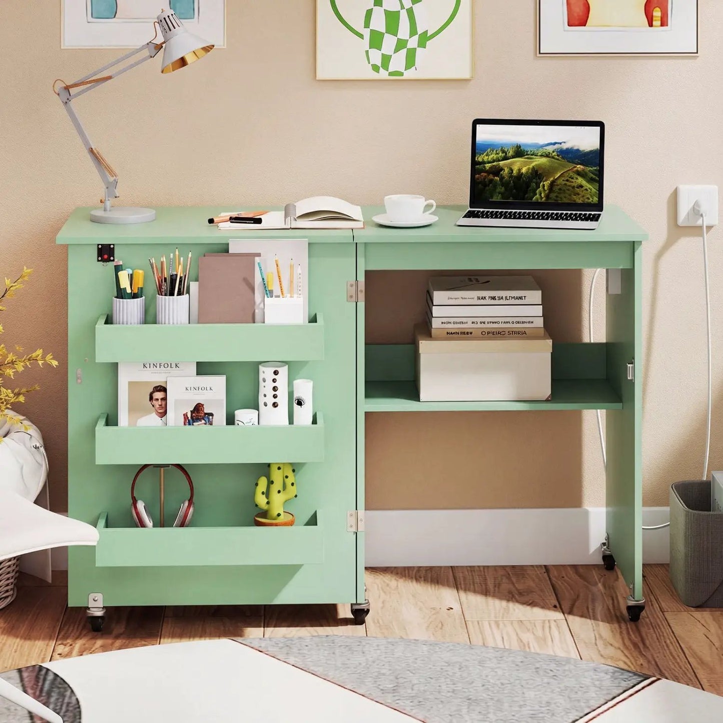 Folding Sewing Table with Charging Station