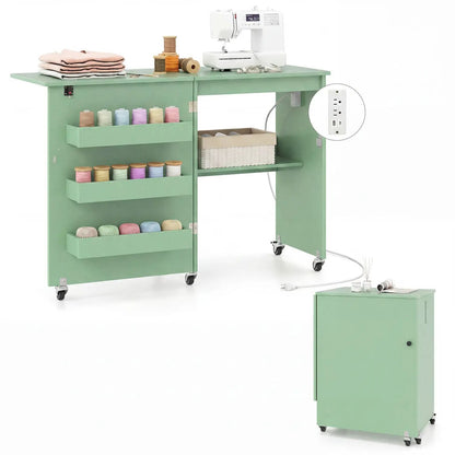 Folding Sewing Table with Charging Station