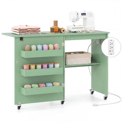 Folding Sewing Table with Charging Station