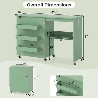 Folding Sewing Table with Charging Station