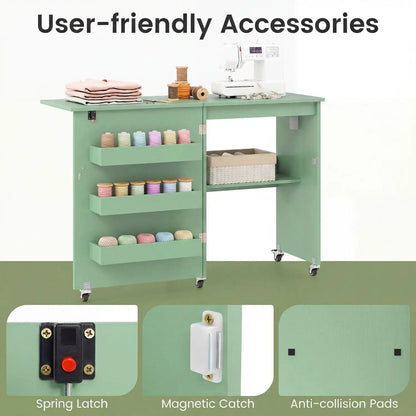 Folding Sewing Table with Charging Station