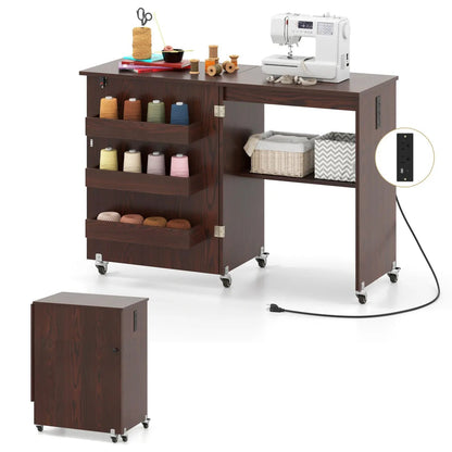 Folding Sewing Table with Charging Station