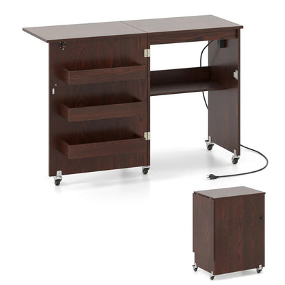 Folding Sewing Table with Charging Station