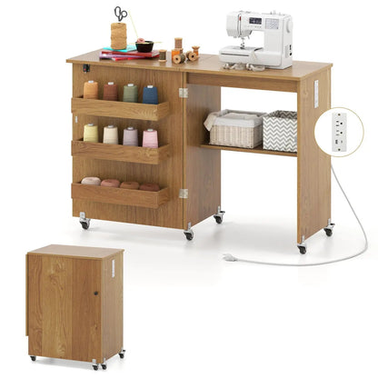 Folding Sewing Table with Charging Station