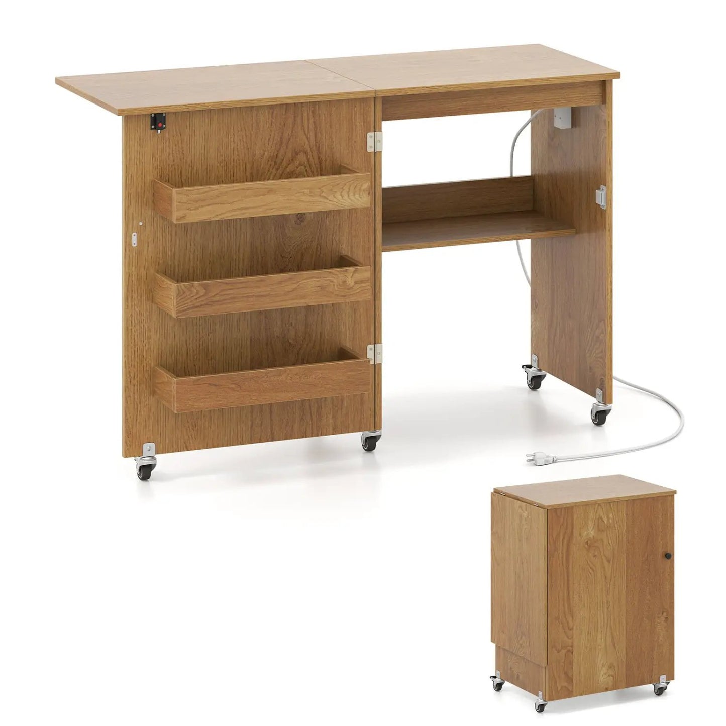 Folding Sewing Table with Charging Station