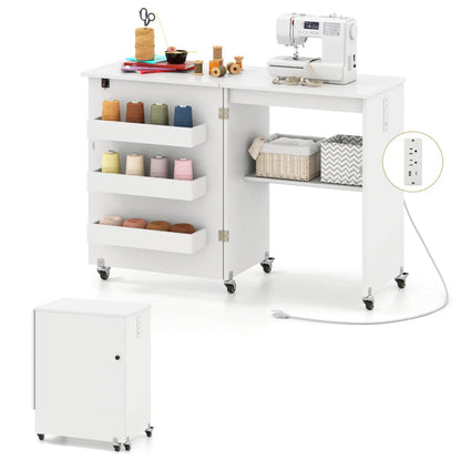 Folding Sewing Table with Charging Station