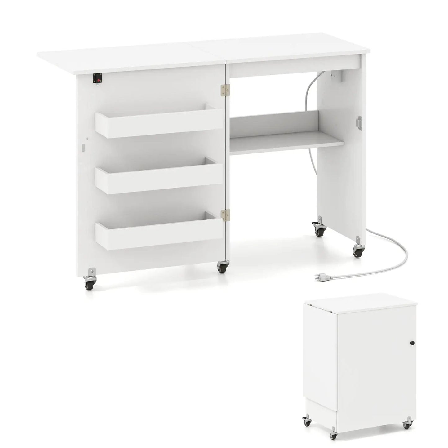 Folding Sewing Table with Charging Station