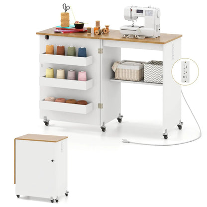 Folding Sewing Table with Charging Station