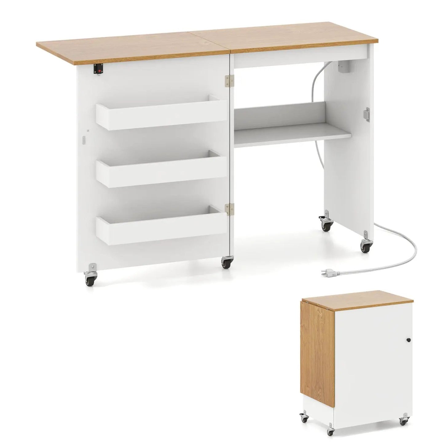 Folding Sewing Table with Charging Station