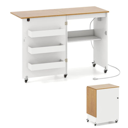 Folding Sewing Table with Charging Station