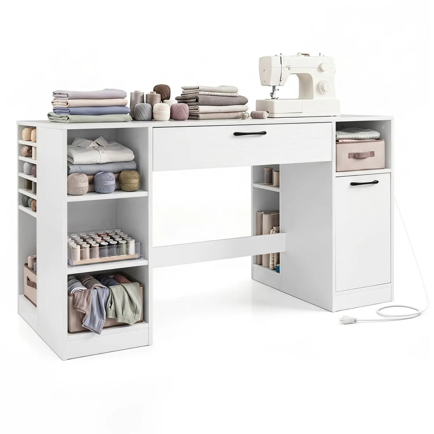 Sewing Table with Power Outlets and Drawers