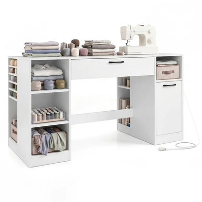 Sewing Table with Power Outlets and Drawers