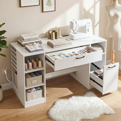 Sewing Table with Power Outlets and Drawers