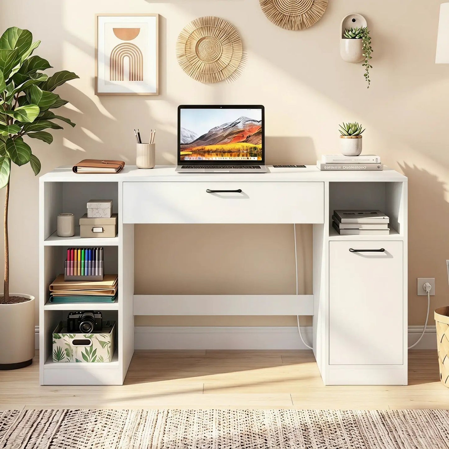 Sewing Table with Power Outlets and Drawers