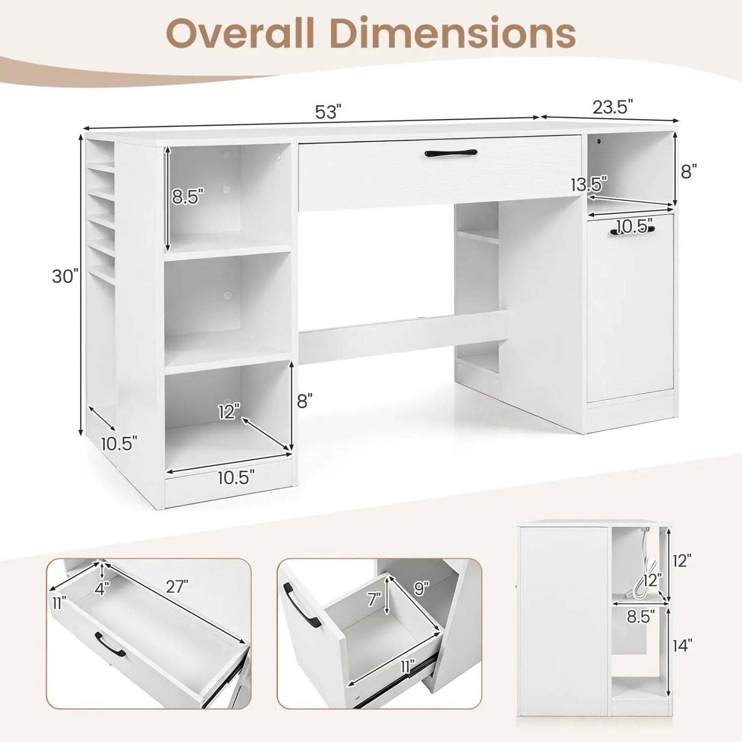 Sewing Table with Power Outlets and Drawers
