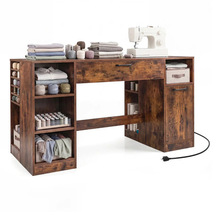 Sewing Table with Power Outlets and Drawers