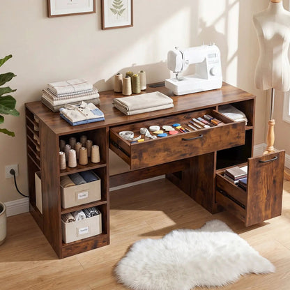 Sewing Table with Power Outlets and Drawers
