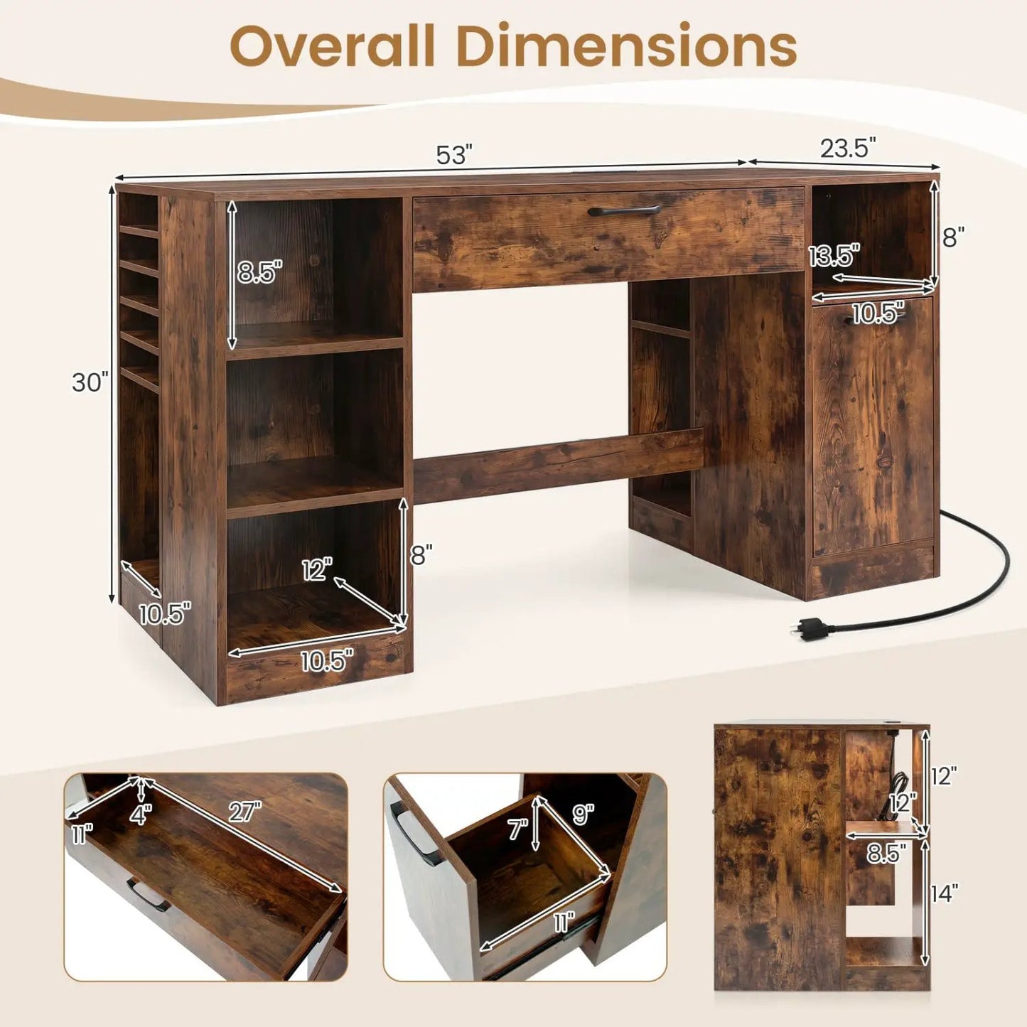 Sewing Table with Power Outlets and Drawers