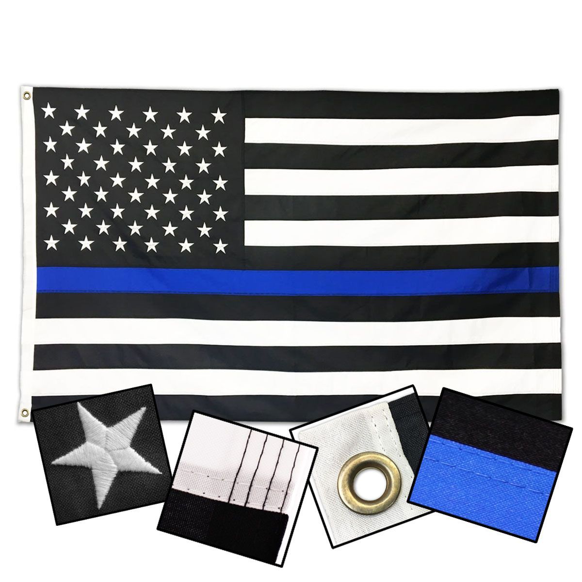 Sewn Thin Blue Line American Outdoor Flag (50 Star Design) - Tampa Home & Garden Store