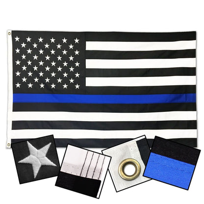 Sewn Thin Blue Line American Outdoor Flag (50 Star Design) - Tampa Home & Garden Store