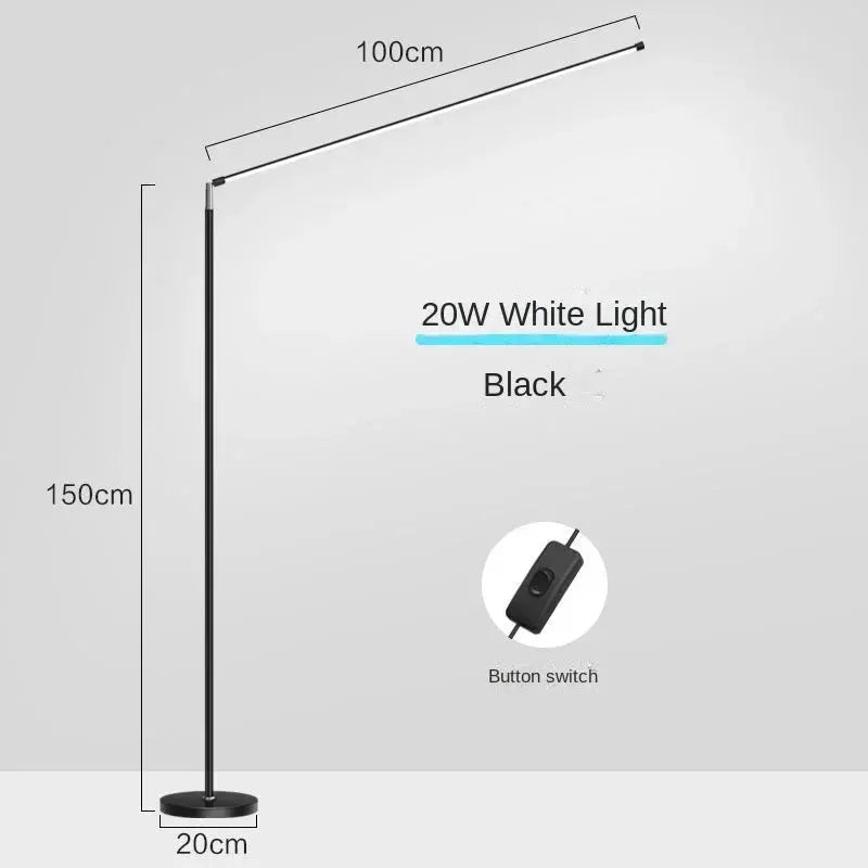 DecorBites LED Floor Lamp black 150 cm tall with 100 cm light bar, 20W white light, switch on Tampa Home & Garden Store