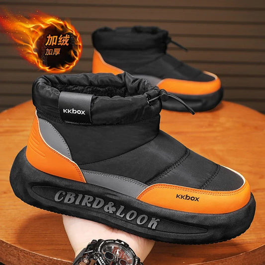 Men's winter velvet ankle boots kkbox in black with orange accents and a thick sole on Tampa Home & Garden Store