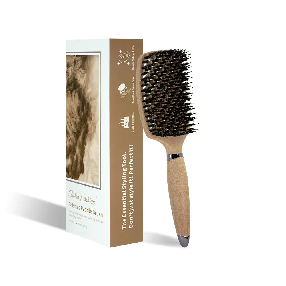 Boar bristle detangling paddle brush hollow-out design anti-static scalp massage Silcy Skin on Tampa Home & Garden Store