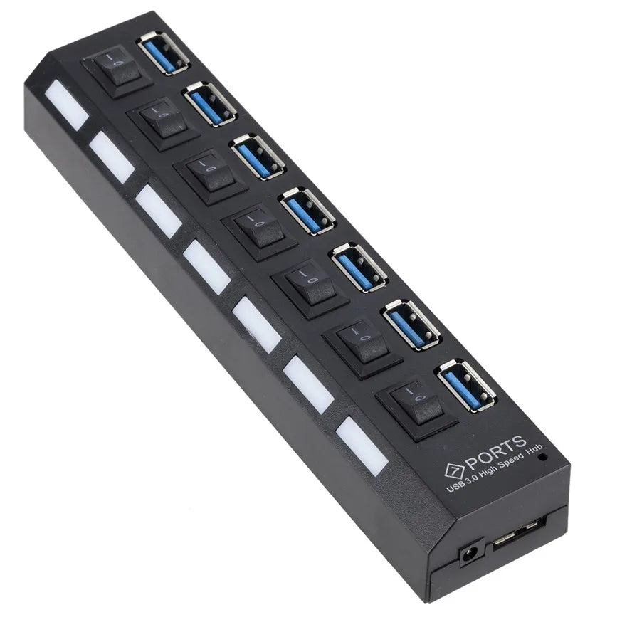 UpTrend Deals 7-Port USB 3.0 hub with power adapter, black with 7 ports and on/off switches on Tampa Home & Garden Store