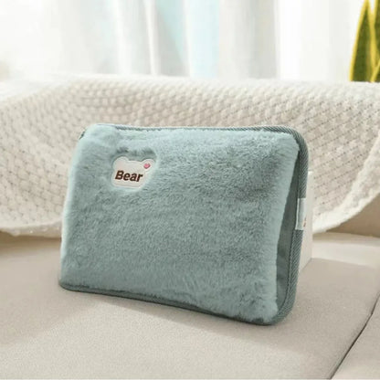 Rechargeable hand warmer blue plush with bear patch by Silcy Skin EU plug heating pad on Tampa Home & Garden Store