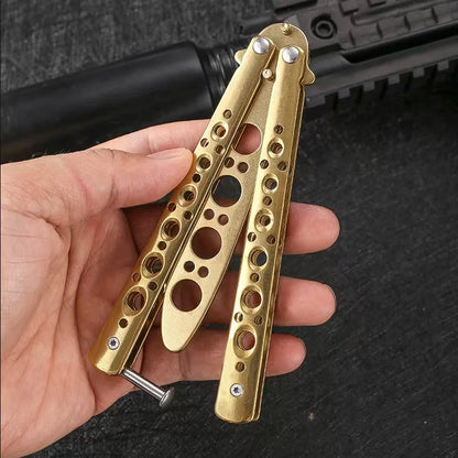 Butterfly knife trainer in gold-tone with perforated handles for practice FLIPSTYLEZLLC on Tampa Home & Garden Store
