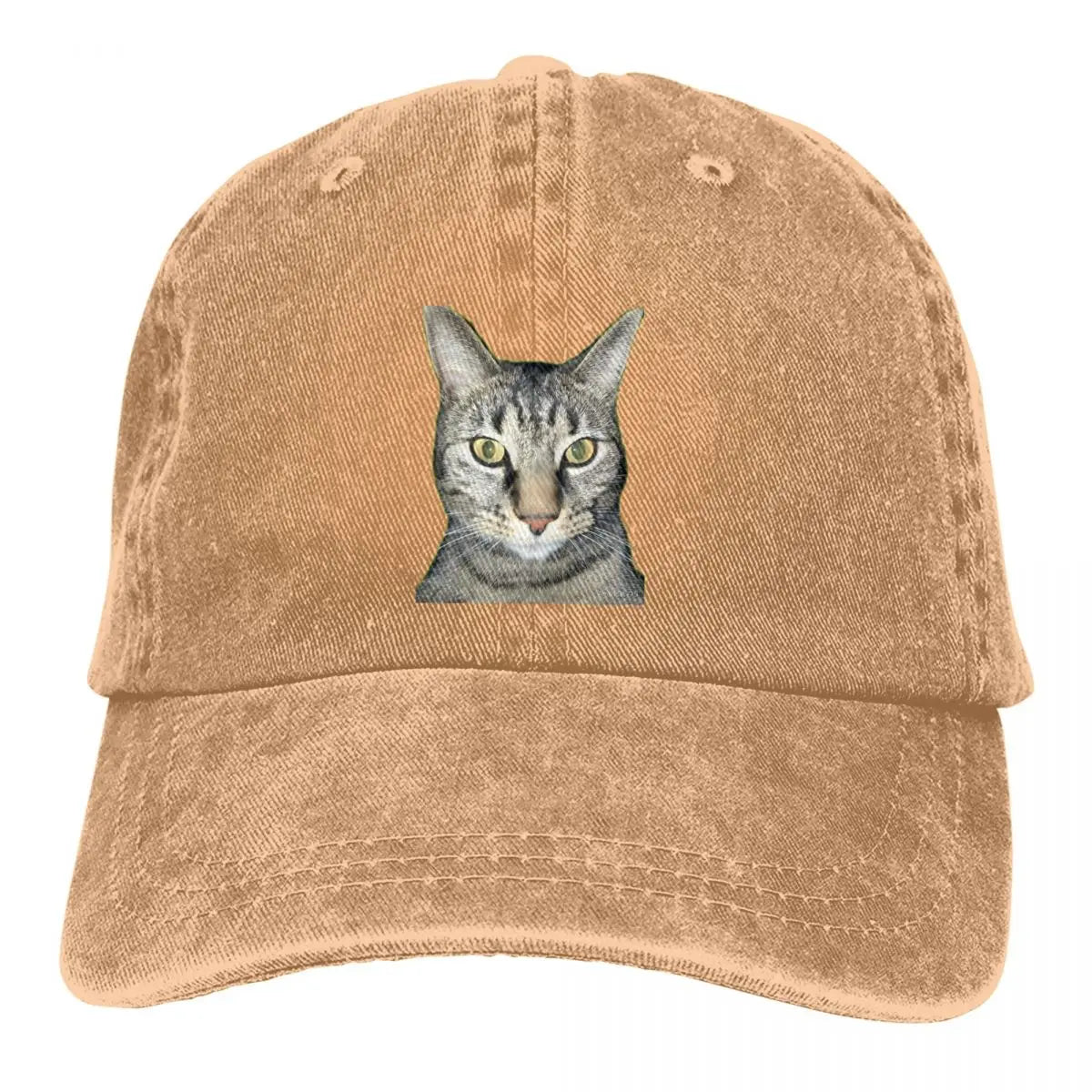Tabby Cat Cap tan distressed cotton with cat face emblem by BikerZoneZ on Tampa Home & Garden Store