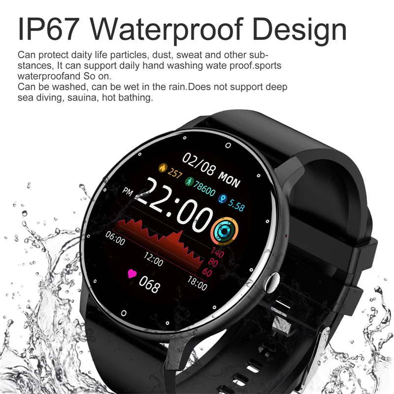 Smart Watch with Bluetooth, black round touch screen fitness tracker with heart rate monitor on Tampa Home & Garden Store