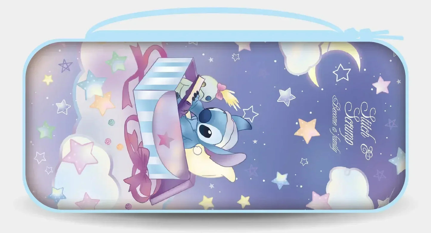 Nintendo Switch storage case with protective shell, blue rounded lid with Stitch art and stars on Tampa Home & Garden Store