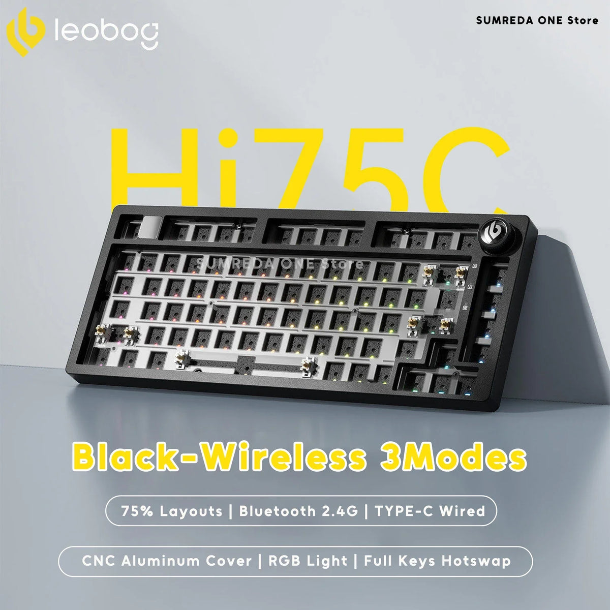 Leobog Hi75C black aluminum wireless mechanical keyboard kit with hot-swap switches on Tampa Home & Garden Store