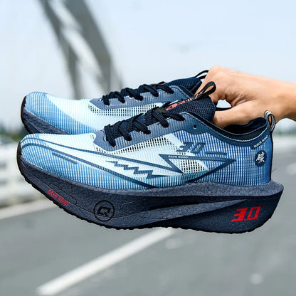 Running Sneakers Cushioned Carbon Board by EstaliosFit blue mesh athletic shoes pair on Tampa Home & Garden Store
