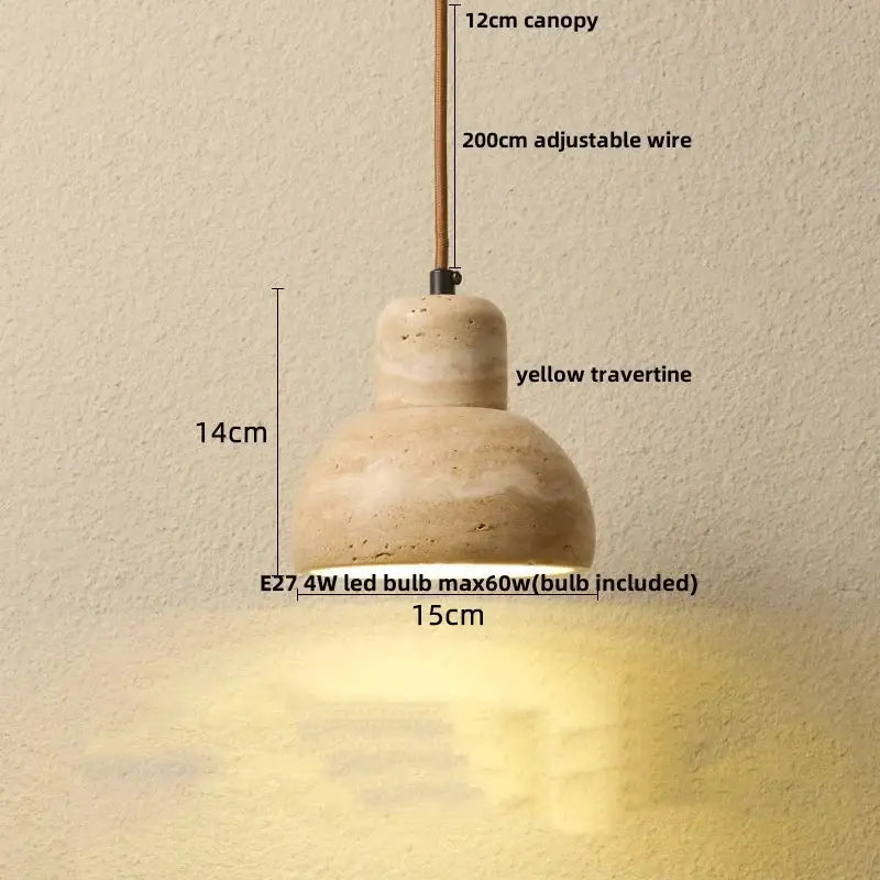LED Pendant Lamp DecorBites Yellow Travertine with black iron wabi-sabi hanging light on Tampa Home & Garden Store