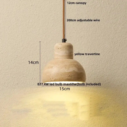 LED Pendant Lamp DecorBites Yellow Travertine with black iron wabi-sabi hanging light on Tampa Home & Garden Store
