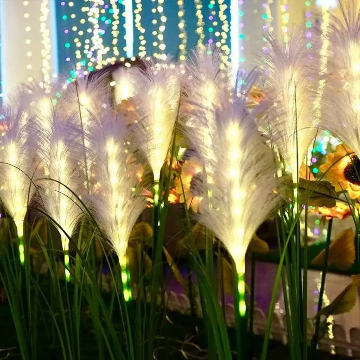 Perfecsy LED solar reed lawn lamp stakes, white fluffy plumes lighting garden borders on Tampa Home & Garden Store