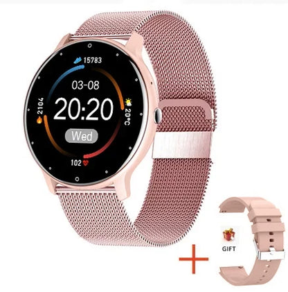 Smartwatch rose gold mesh band round touchscreen heart rate monitor Bluetooth call extra strap on Tampa Home & Garden Store